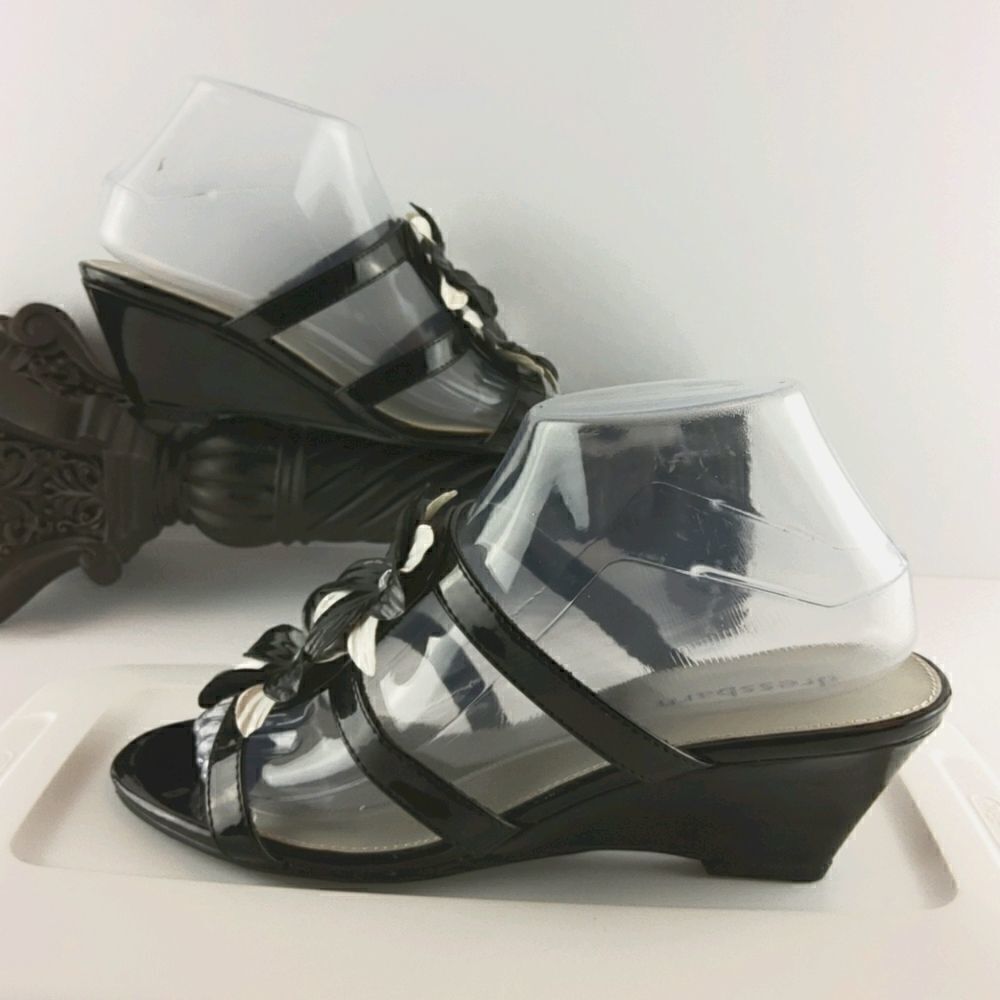Dress Barn black and white patent leather wedges